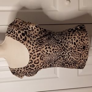 💋 INC Stretch Leopard Print Shimmer Short Sleeved Top Sz Large